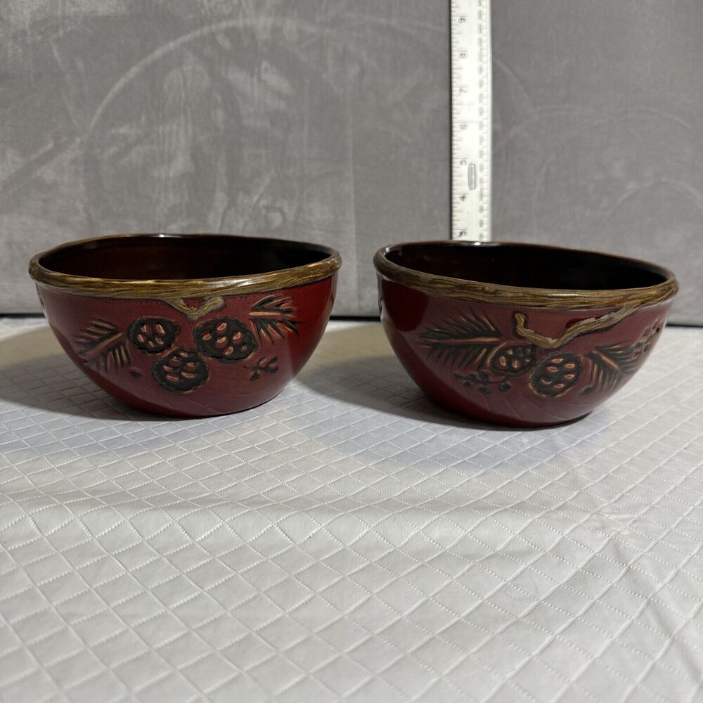 North Pole Trading Co Northwood‎ Red Pine Cereal Soup/Desert Bowl Rustic Set 2